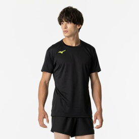 【送料無料】ミズノ Basicプラシャツ(半袖)(バレーボール)（ユニセックス） ブラック×セーフティーイエロー Mizuno V2MAB23094