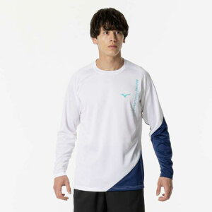 ミズノ プラクティスシャツ(長袖/ラケットスポーツ)(ユニセックス) ホワイト×エステートブルー Mizuno 62JAB51001