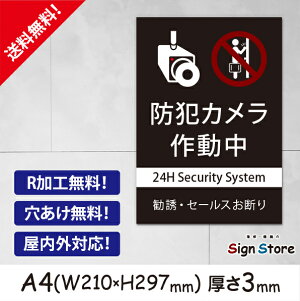 防犯カメラ作動中【勧誘・セールスお断り】210×297mm 看板プレート サイン 日本 案内 サインプレート 看板標識 看板防止 注意 迷惑_A2 . 01_a4_w210h297_a2