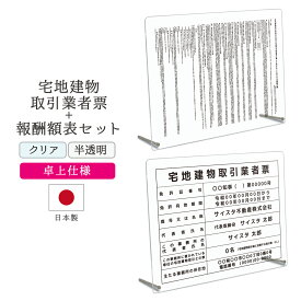 【7月18日まで5%OFF】【令和7年4月改訂版】宅地建物取引業者票 報酬額表 看板 制作 オーダー 店舗用 プレート 業者票 宅建免許証 宅建業者標識 宅建報酬額表 アクリル おしゃれ 卓上 クリア 透明 半透明 ｜ 宅地建物取引業者票+報酬額表セット 卓上タイプ 450mm 350mm 3mm