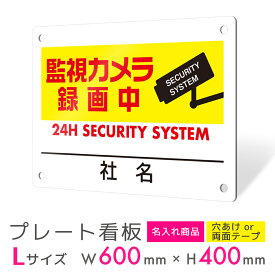 看板 プレート プレート看板 制作 屋外 標識 パネル 注意 注意喚起 名入れ 防犯 空き巣対策 防犯向け 強盗対策 セキュリティ 窃盗防止 防犯カメラ 監視カメラ アルミ看板 禁止 駐車場 フェンス 壁 店舗 会社 私有地 自宅 ｜名入れプレート看板 防犯タイプ_D023 Lサイズ