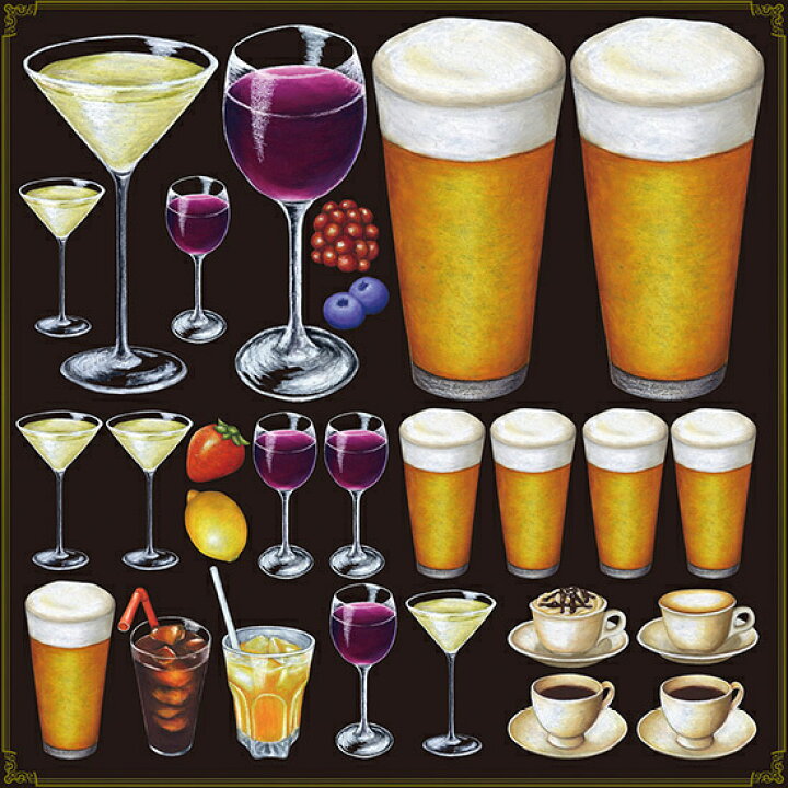 楽天市場 ワイングラス ビールジョッキ 看板 ボード用イラストシール W285 H285mm 販促pop 看板 ボード用デコレーションシール 洋食 カフェ サインモール 楽天市場店