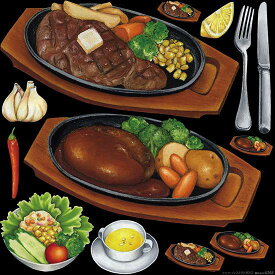 レストラン(1) 看板・ボード用イラストシール ハンバーグ(W285×H285mm) 販促用品 看板・ボード用デコレーションシール 洋食・カフェ
