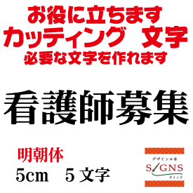 看護師募集 明朝体 黒 5cm カッティングシート 文字 文字シール 切り文字 製作 通販 屋外耐候 販促 集客 売上アップに 看板 案内板 必要な文字を作れます。 オリジナルグッズ