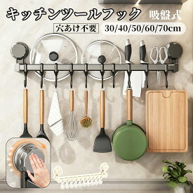 【真空式初登場！】 キッチンツールフック 吸盤 吊り下げラック ダブルバー キッチンツール 収納 吊り下げ 引っ掛け キッチン 吸盤式 粘着 可動式フック 壁掛け 調理器具 フック お風呂 浴室 タオルハンガー 防水 穴あけ 不要