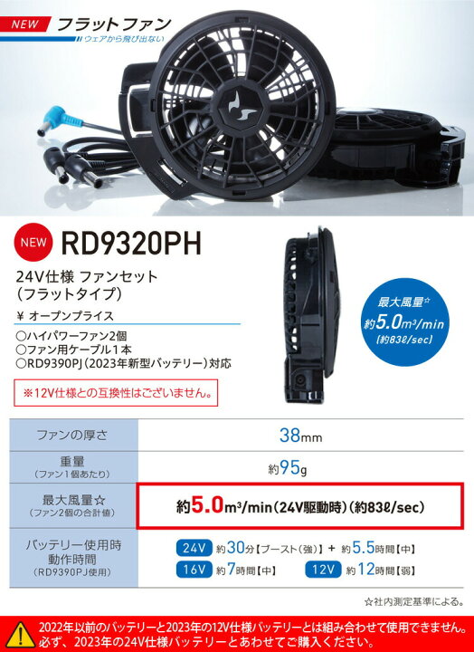 楽天市場】サンエス 空調風神服 24V仕様ファンセット RD9310PH 