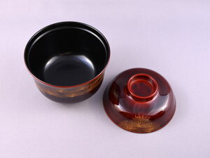 【越前漆器】古羽反小吸物椀(こはぞりこづいわん)漆溜若松沈金(吸い物・味噌汁・椀物に)【漆器のしもむらオリジナル】手塗漆塗・沈金・お正月・迎春用