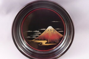 【越前漆器】【送料無料】椿皿漆溜ぬり赤富士沈金化粧箱入り