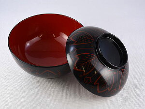 【越前漆器】漆器のしもむらオリジナル雑煮椀黒内朱吉野/手塗漆ぬり・お正月・迎春用fs04gm