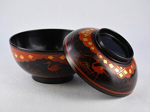 【越前漆器】漆器のしもむらオリジナル雑煮椀黒鳳凰蒔絵(煮物・雑煮・椀物に)手塗漆ぬり・お正月・迎春用fs04gm