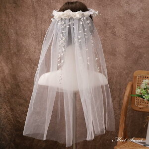 ウェディングベール ミドルベール 花冠ベール ミディアムベール フラワーベール 花冠 花かんむり 花輪 パーティー 撮影 ウエディングベール 結婚式 花嫁 二次会