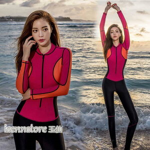 女性用ウェットスーツ フィットネス水着 オールインワン レディース 長袖 体型カバー UVカット スイムウェア ビーチ サーフィン ダイビングスーツ 水泳