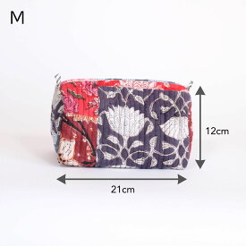 ポーチ インド綿 ブロックプリント Mサイズ大容量 大きめ 旅行 防水 洗面用具 小物入れ レディース 母の日 プレゼント おしゃれ かわいい 花柄 コットン キルティング コスメポーチ 化粧ポーチ トラベルポーチ ハンドメイド インド雑貨 アジア雑貨 ボタニカル