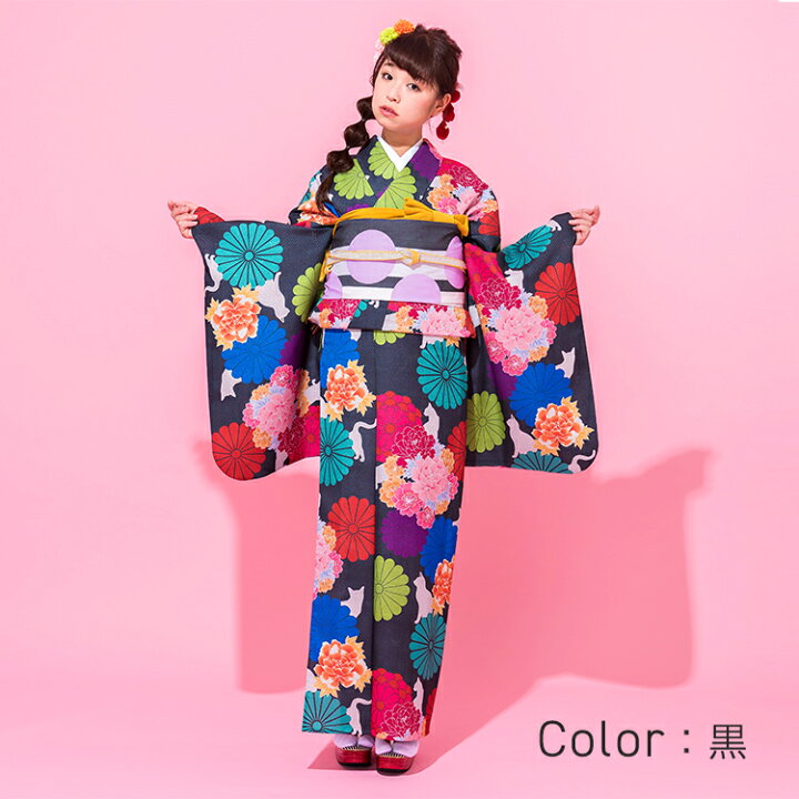 楽天市場】着物 小振袖 モダン菊と猫と牡丹 きもの 和音-WAON- 公式