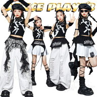 k-pop 衣装 黒 へそ出しトップス 女の子 ダンス衣装 キッズ セットアップ タンクトップ リボン付き ホワ…