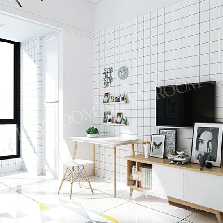 楽天市場 ポイントバック10 Offc 貼ってはがせる 壁紙 グラフチェック のり付き チェック 格子柄 巾45cm 長さ10メートル 数量1で10m インテリア モノトーン 北欧 白黒 クロス 送料無料 粘着シート カッティング シール壁紙 はがせる キッチン シール お シルキー