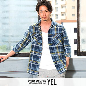 楽天市場 送料無料 チェックシャツ メンズ 7分袖 七分袖 シャツ 綿100 コットン ブルー レッド イエロー 青 赤 黄色 ピンク M L Xl Bitter系 ビター系 カジュアル 夏 春 21 Cavaria キャバリア あす楽対応 Silver Bullet シルバーバレット