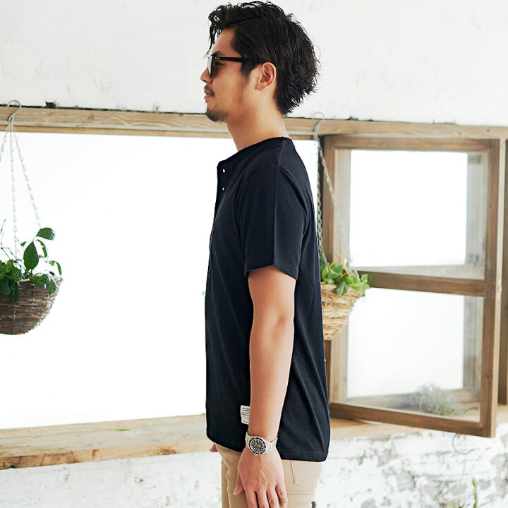 Tシャツ メンズ ブランド おしゃれ 半袖 無地 ブランド ヘンリーネック 無地T シンプル トップス インナー カットソー スラブ ホワイト ブラック 白 黒 CavariA ユニセックス 服 父の日 春 夏 春服 夏服 ファッション 【あす楽対応】【ゆうパケット1】↑【DTK ... ノンネイティブ ヘンリーネック 黒 サーマル カットソー Tシャツ