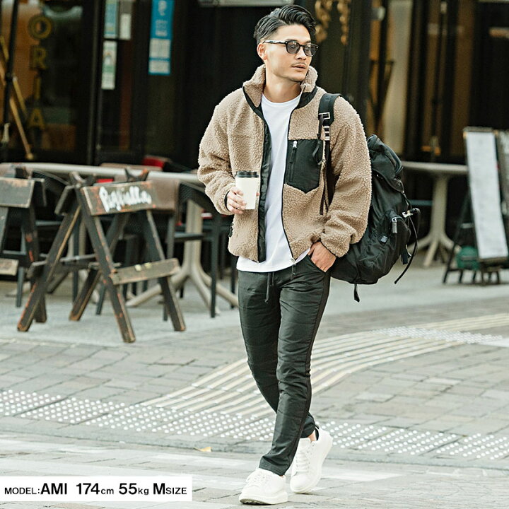 楽天市場 送料無料 ボアジャケット メンズ ブルゾン アウター シープボア アウトドア 大人 カジュアル ファッション もこもこ ユニセックス アイボリー ベージュ タン ブラック 黒 白 M L ストリート 韓国ファッション 秋 冬 Cavaria キャバリア あす楽対応