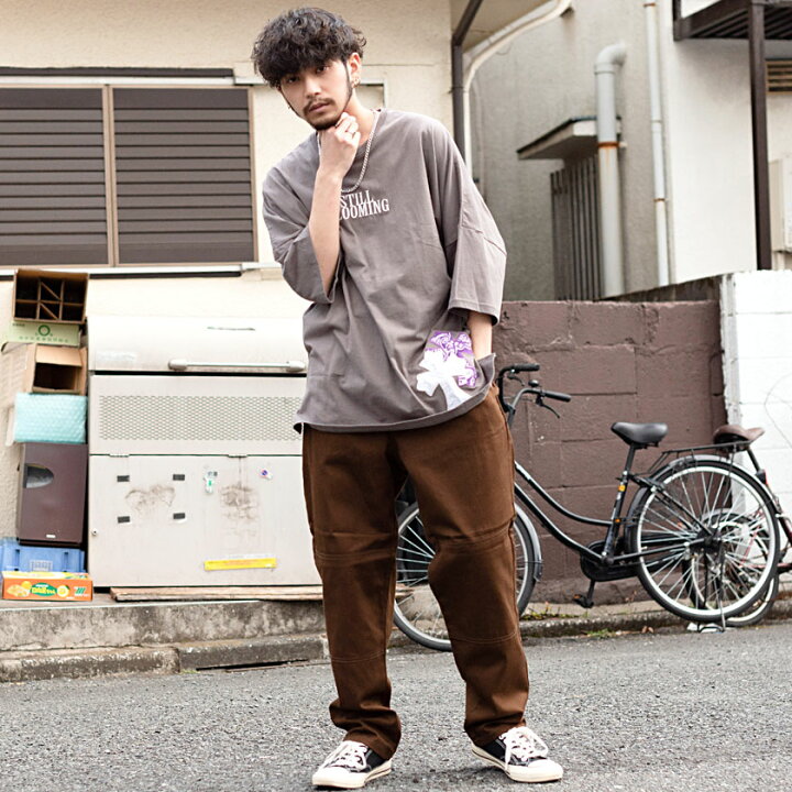 楽天市場 送料無料 Tシャツ メンズ ブランド 大きいサイズ ストリート ストリートファッション トップス カットソー 韓国ファッション ペイズリー アップリケ 刺繍 クロス コットン クルーネック 半袖 ドロップショルダー ビッグ Cavaria キャバリア 郵 あす楽