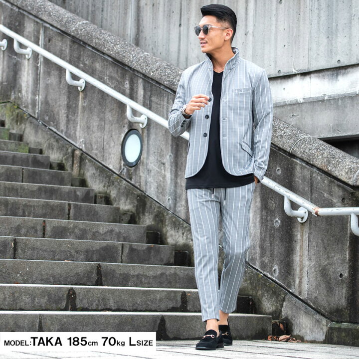 楽天市場 送料無料 テーラードジャケット メンズ ブランド オシャレ 大人 ジャケット セットアップ可 ヘリンボーン イタリアンカラー ストライプ カジュアル きれいめ 細身 スリム ストレッチ グレー ブラック 春 夏 Cavaria 代 30代 40代 メンズファッション