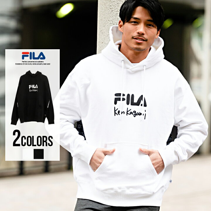 楽天市場 送料無料 Fila フィラ プルパーカー メンズ フーディー スウェット ヘビーウェイト 裏毛 綿 コットン 厚手 Ken Kagami 加賀美健 コラボ ヘリテージ ユニセックス カジュアル ストリート ブラック ホワイト 黒 白 M L 春 春服 21 あす楽対応 Silver