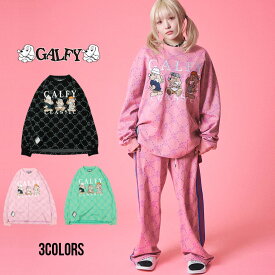 【送料無料】GALFY ガルフィー ガルフィ ロンT 長袖 Tシャツ 長袖Tシャツ メンズ ジャガード モノグラム 刺繍 ロゴ サイドスリット ストレッチ 伸縮性 大きいサイズ オーバーサイズ ストリート レトロ L XL LL ブラック ピンク 黒 春 秋 冬 ファッション 【あす楽対応】