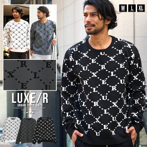 【送料無料】ニット メンズ セーター ロゴ おしゃれ ブランド シンプル ジャガード 長袖 暖かい 防寒着 あったか カジュアル ホワイト ブラック グレー 白 黒 総柄 大人 ゴルフウェア LUXE/R ラ