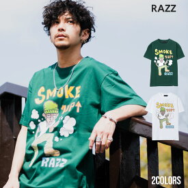 Tシャツ メンズ RAZZIS ラズ おしゃれ 大人 カジュアル 半袖 半袖Tシャツ トップス カットソー スモーカー プリント タバコ 煙草 ホワイト グリーン 白 緑 ストリート ファッション ストリート系 韓国 韓国ファッション 下北系 夏 夏服【あす楽対応】【DTK】