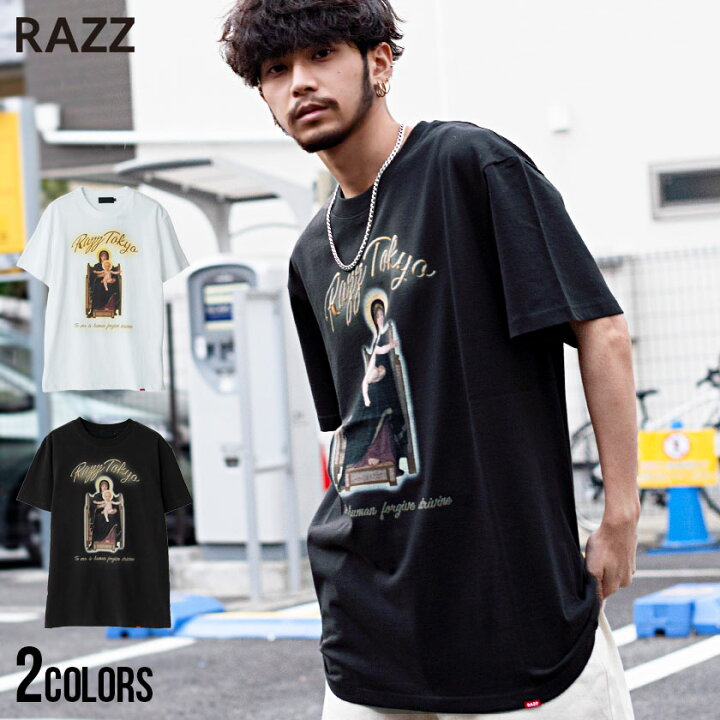 楽天市場 送料無料 Tシャツ メンズ Razzis ラズ ブランド おしゃれ 大人 トップス カットソー 半袖 半袖tシャツ マリア プリント ホワイト チャコール 白 黒 ストリート ファッション ストリート系 韓国ファッション 夏 夏服 春 春服 あす楽対応 Silver