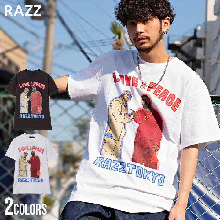 楽天市場 送料無料 Tシャツ メンズ Razzis ラズ ブランド おしゃれ 大人 カジュアル トップス カットソー 半袖 半袖tシャツ ラブ ピース クルーネック プリント ホワイト チャコール 白 ストリート 韓国ファッション ファッション ストリート系 夏 夏服 春 春服