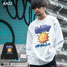 【送料無料】"ロンT メンズ ブランド オシャレ RAZZIS ラズ 大人 クルーネック 長袖Tシャツ 長袖Tシャツ トップス カットソー クルーネック 太陽 プリント スマイル ストリート 春 夏 M L XL ホワイト ブラック 黒 20代 30代 40代 "【あす楽対応】【DTK】