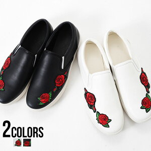 靴 スニーカー メンズ SB select【シルバーバレットセレクト】バラワッペン貼付けフェイクレザースリッポン/全2色【スニーカー 靴 くつ シューズ 薔薇 合皮 スリップオン カジュアル】【ZEN】