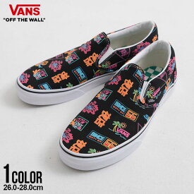 【送料無料】スリッポン スニーカー メンズ VANS バンズ ブランド おしゃれ ヴァンズ 靴 シューズ 黒 ブラック 総柄 蛍光 プリント ローカット 26cm～28cm カジュアル ストリート 大人 ファッション スケーター 20代 30代 40代 メンズファッション【あす楽対応】