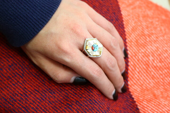 楽天市場】インディアンジュエリー ズニ族 六角形 ワイヤー飾り サン  