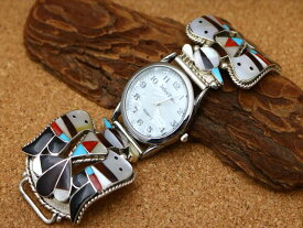 インディアンジュエリー ズニ族 B&C SHACK サンダーバード インレイ ブレスウォッチ ネイティブ アメリカン シルバー アクセサリー 時計 メンズ ジュエリー ギフト プレゼント