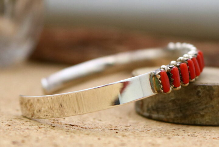 赤珊瑚,バングル,クラスター,シルバー925,インディアン,ネイティブ  