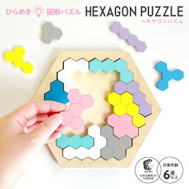 知育玩具のシルバーバック【木製！ひらめき 図形パズル HEXAGON PUZZLE（ヘキサゴンパズル）　】木製パズル 知育 知育玩具 知育パズル パズル 空間認識力 思考力 創造力 集中力 幼稚園 小学校 お祝い プレゼント 準備レビューでおまけ対象商品