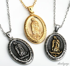 ステンレス素材 不思議のメダイ ネックレス メンズ ラージ ペンダント マリア 聖母 ゴールドコイン ネックレス 3type
