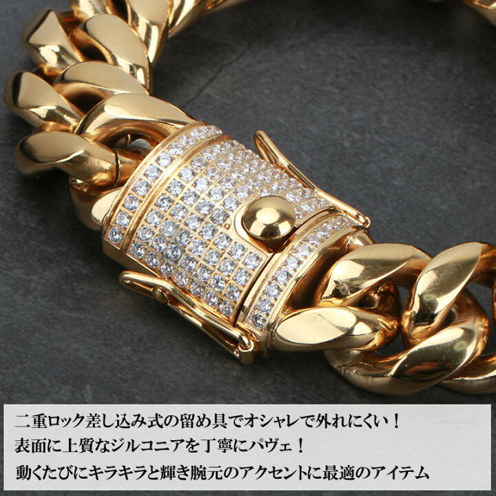 楽天市場】STAINLESS 幅18mm 金 ゴールド 極太喜平ブレスレット 