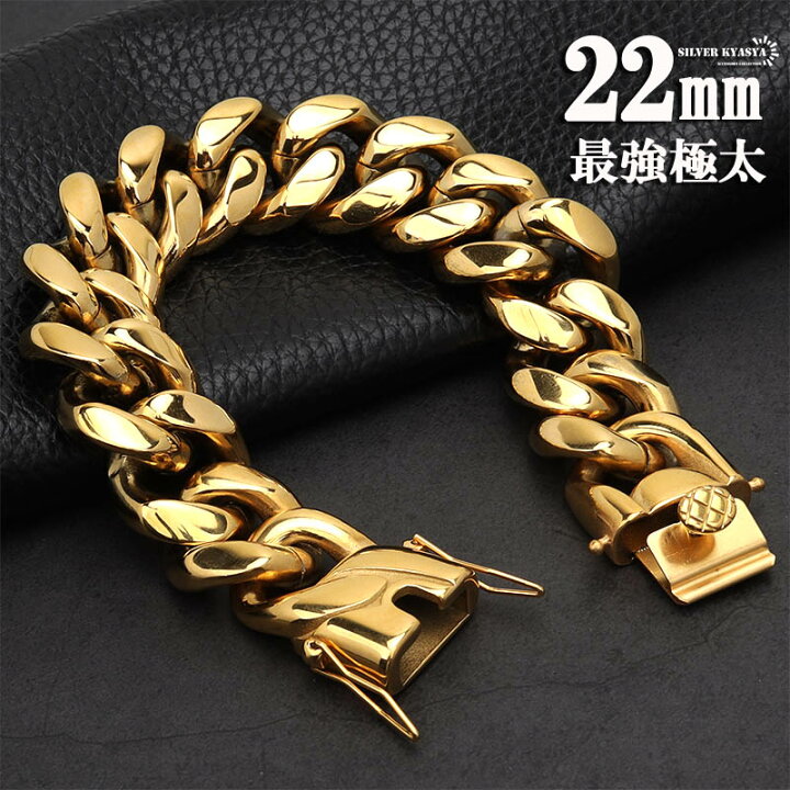 楽天市場】幅22mm ステンレス 喜平チェーンブレスレット 18k GP gold 