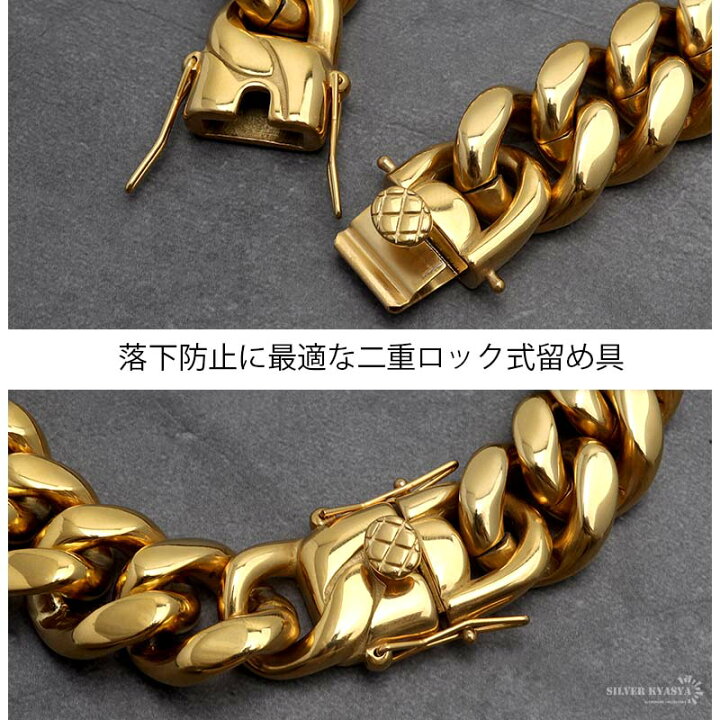 楽天市場】幅22mm ステンレス 喜平チェーンネックレス 18k GP gold 