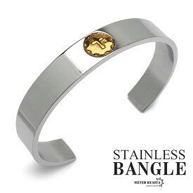 ＼スーパーSALE 10%OFF 2,750円→2,475円 ／ステンレス メタルバングル シンプルブレスレット メンズバングル シルバー 腕輪 ゴールドクロスメタル イーグル 十字架 平打ち 男性 金アレ対応