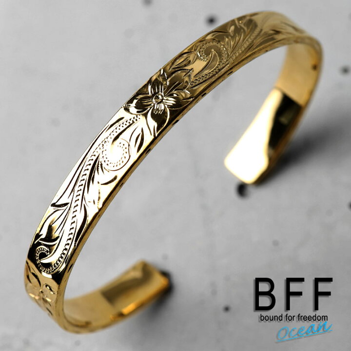 楽天市場 Bff ブランド バングル Mサイズ ゴールド 18k Gp Gold 金色 マイレ スクロール 波 ハワイアン 平打ちバングル フラットバンド 腕輪 ブレスレット ハワイアンジュエリー 専用box付属 シルバーアクセサリーsilverkyasya