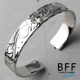 ＼スーパーSALE 10%OFF 8,800円→7,920円 ／BFF ブランド ハワイアンバングル 幅12mm シルバー 銀色 平打ちバングル 腕輪 太幅 メンズ レディース 手掘り ハワイアンジュエリー 専用BOX付属 父の日