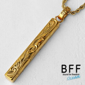 BFF ブランド スティックネックレス ゴールド 18K GP gold 金色 Lサイズ プルメリア シンプル ハワイアンジュエリー ロープチェーン 彫金 手彫り 専用BOX付属