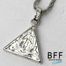 BFF ブランド トライアングルネックレス シルバー 銀色 silver プルメリア 三角形 ハワイアンジュエリー ロープチェーン 彫金 手彫り 専用BOX付属