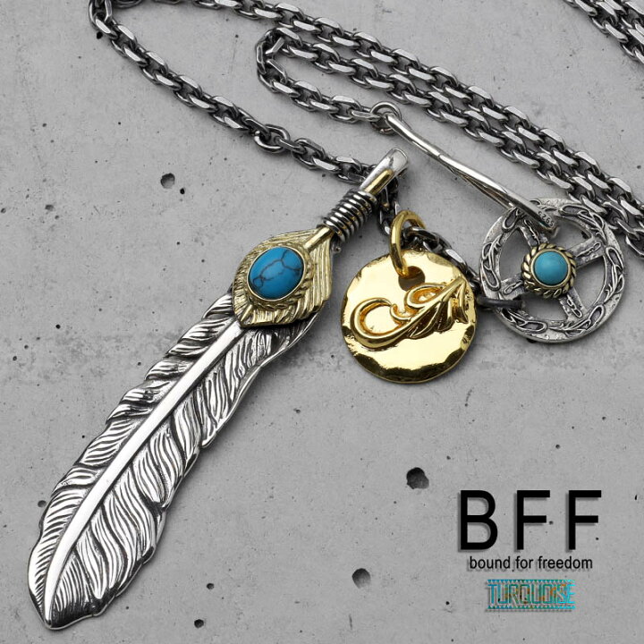 楽天市場】BFF ブランド フェザーネックレス シルバー925 ターコイズ 
