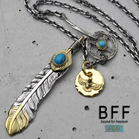 ＼土日限定 10％OFFクーポン有！／ BFF ブランド フェザーネックレス シルバー925 上金 ネイティブ インディアンジュエリー 羽根 メタルチャーム カスタム シルバーチェーン 金属アレルギー対応 専用BOX付属 父の日