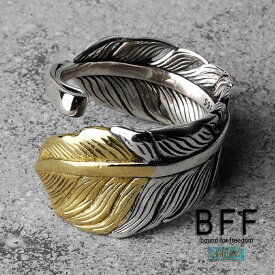 BFF ブランド フェザーリング メンズ 指輪 シルバー925 ネイティブ インディアンジュエリー 先金 羽根 ゴールド 金色 専用BOX付属